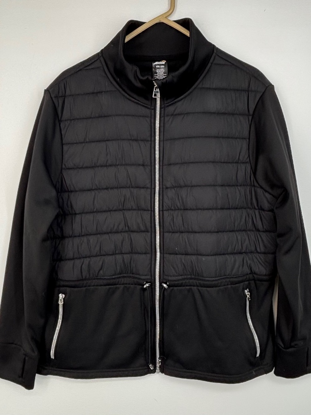 Avia Womens XXL Zip Front Quilted Jacket Black Stand Collar Drawstring Waist